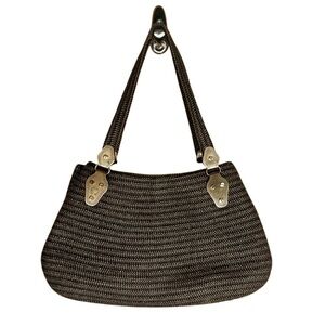 Eric Javits Purse Shenia Squishee Brown Gold Metallic Woven Tote Bag Fall